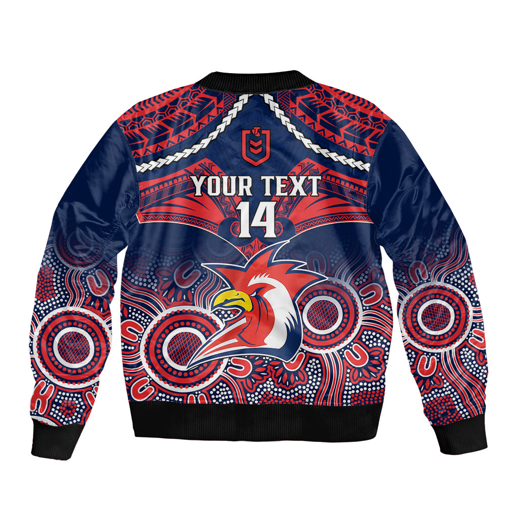 personalised-roosters-rugby-bomber-jacket-tricolours-1908-aboriginal-mix-polynesian-pattern