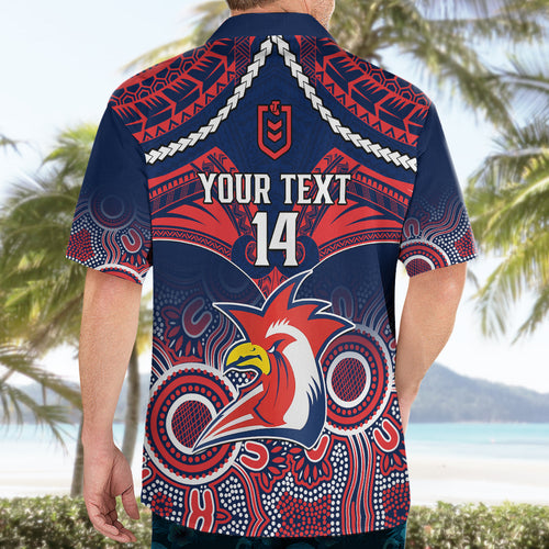 personalised-roosters-rugby-hawaiian-shirt-tricolours-1908-aboriginal-mix-polynesian-pattern