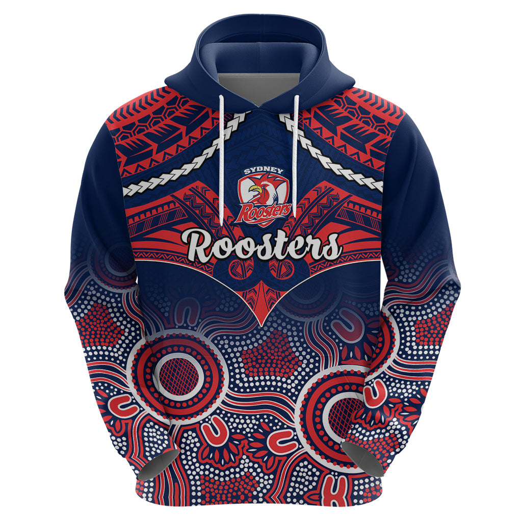 personalised-roosters-rugby-hoodie-tricolours-1908-aboriginal-mix-polynesian-pattern