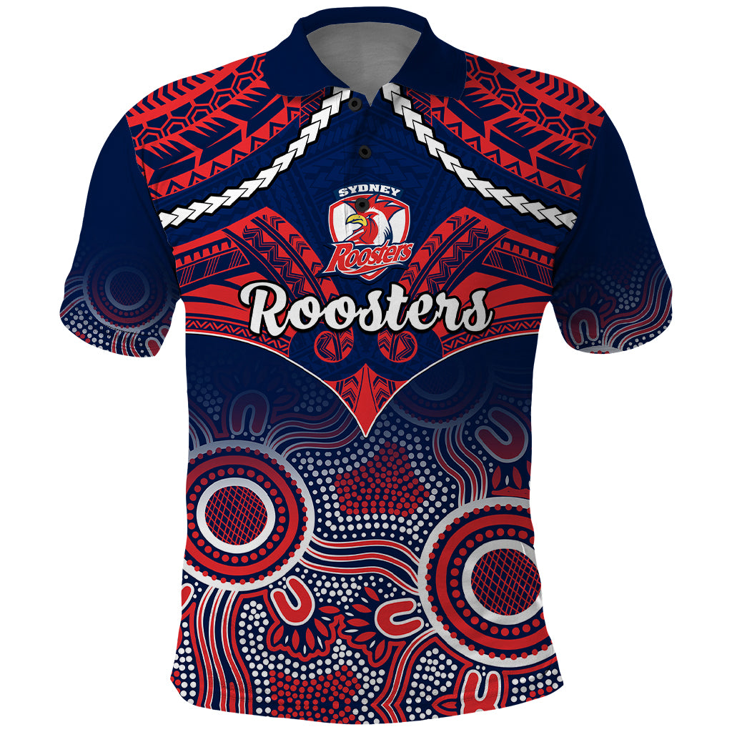 personalised-roosters-rugby-polo-shirt-tricolours-1908-aboriginal-mix-polynesian-pattern