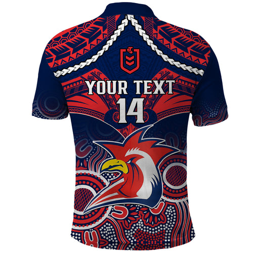 personalised-roosters-rugby-polo-shirt-tricolours-1908-aboriginal-mix-polynesian-pattern
