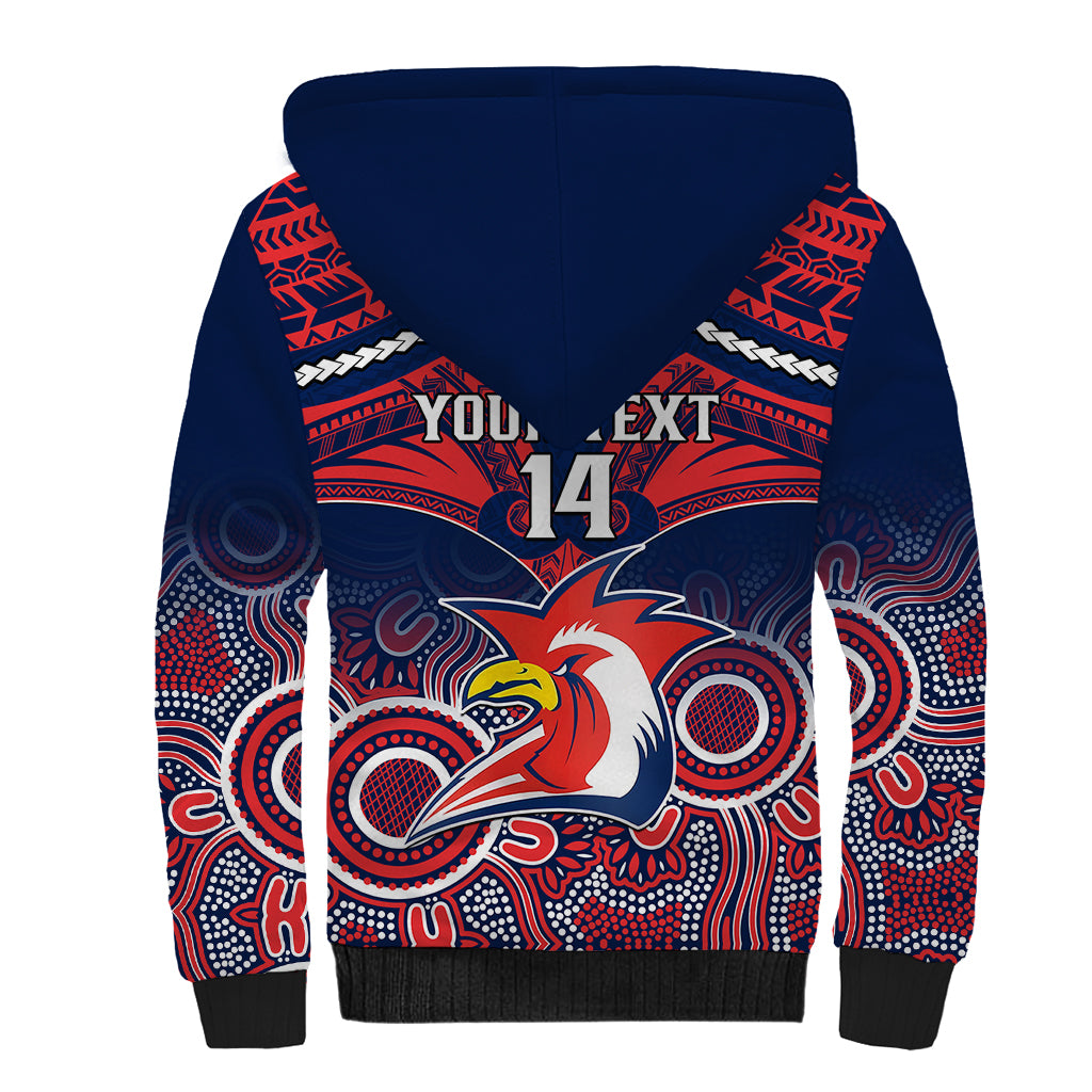 personalised-roosters-rugby-sherpa-hoodie-tricolours-1908-aboriginal-mix-polynesian-pattern