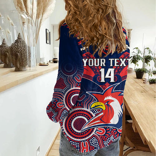Personalised Roosters Rugby Women Casual Shirt Tricolours 1908 Aboriginal Mix Polynesian Pattern LT14
