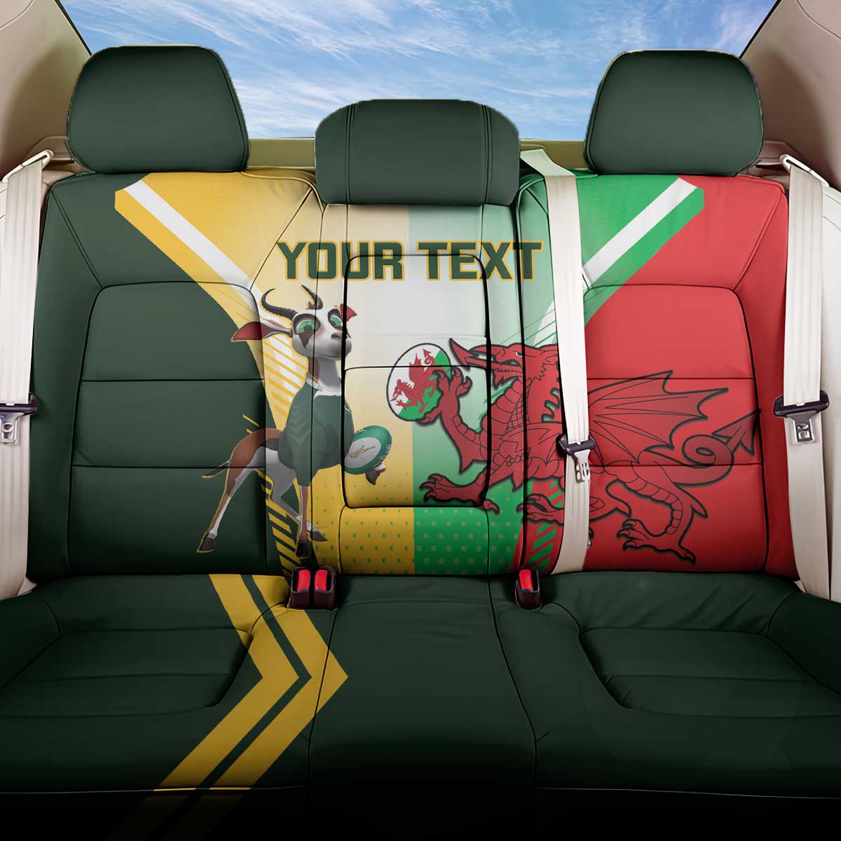 Custom South Africa And Wales Rugby Back Car Seat Cover Springboks Welsh Mascots Dynamic Version