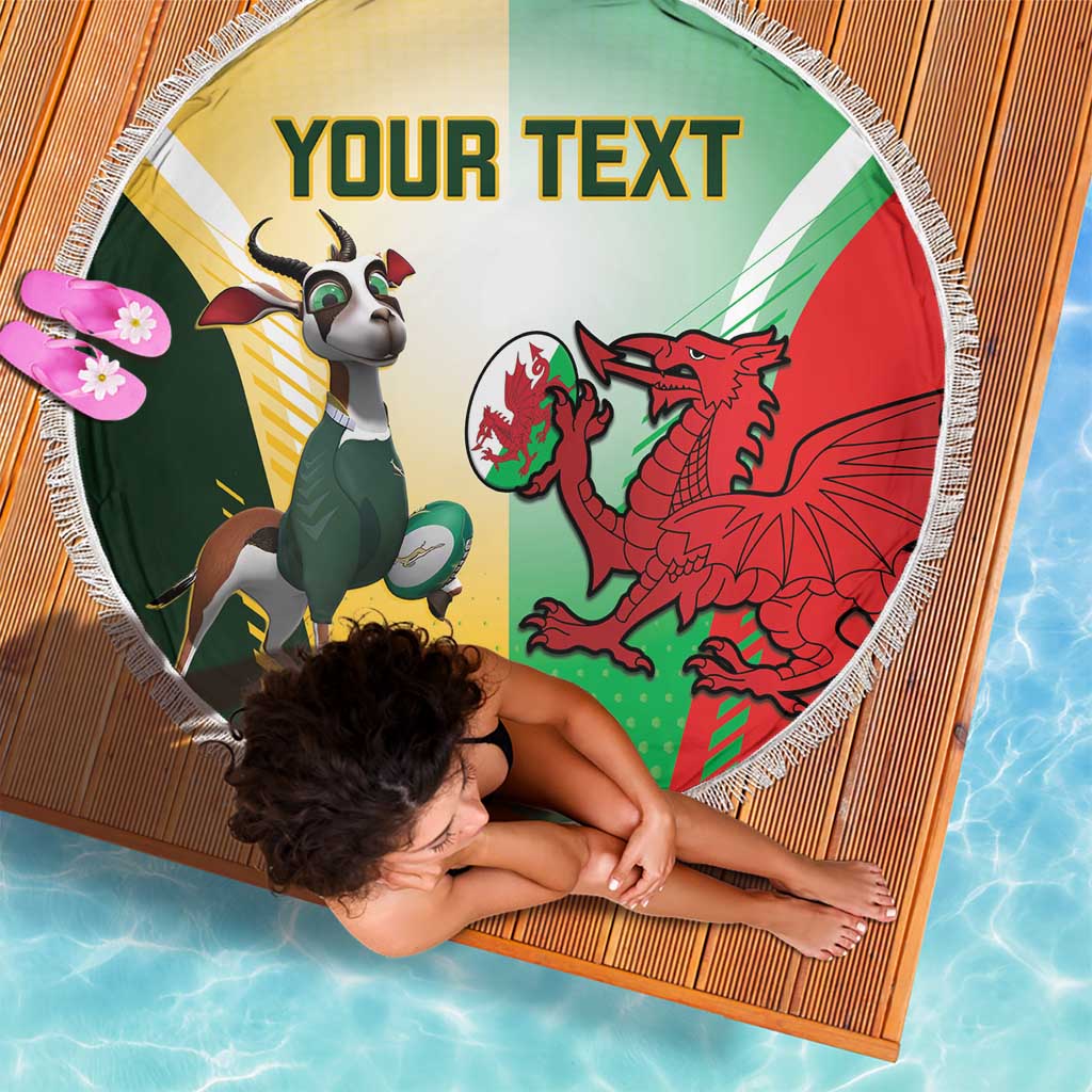 Custom South Africa And Wales Rugby Beach Blanket Springboks Welsh Mascots Dynamic Version