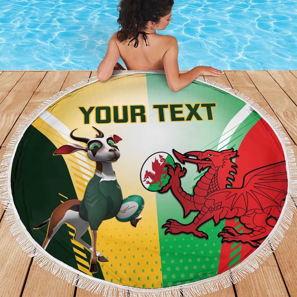 Custom South Africa And Wales Rugby Beach Blanket Springboks Welsh Mascots Dynamic Version