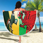 Custom South Africa And Wales Rugby Beach Blanket Springboks Welsh Mascots Dynamic Version
