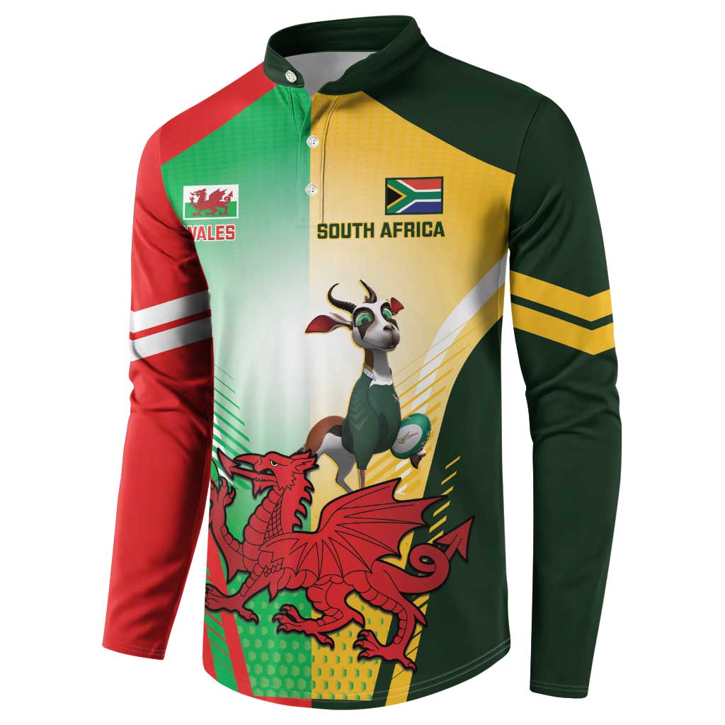 Custom South Africa And Wales Rugby Button Sweatshirt Springboks Welsh Mascots Dynamic Version