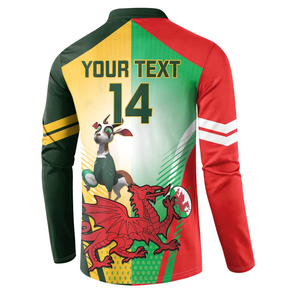 Custom South Africa And Wales Rugby Button Sweatshirt Springboks Welsh Mascots Dynamic Version