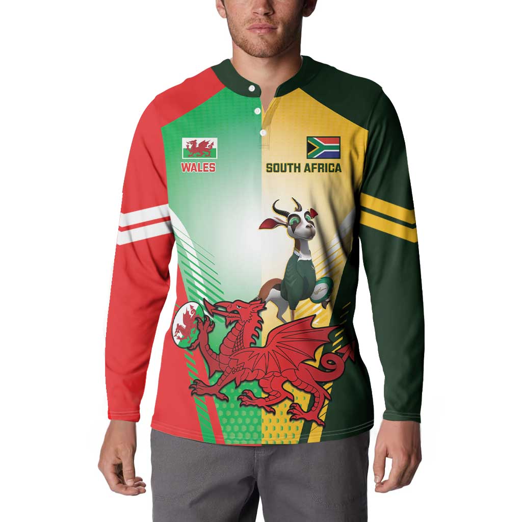 Custom South Africa And Wales Rugby Button Sweatshirt Springboks Welsh Mascots Dynamic Version