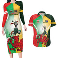 Custom South Africa And Wales Rugby Couples Matching Long Sleeve Bodycon Dress and Hawaiian Shirt Springboks Welsh Mascots Dynamic Version