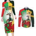 Custom South Africa And Wales Rugby Couples Matching Long Sleeve Bodycon Dress and Long Sleeve Button Shirt Springboks Welsh Mascots Dynamic Version