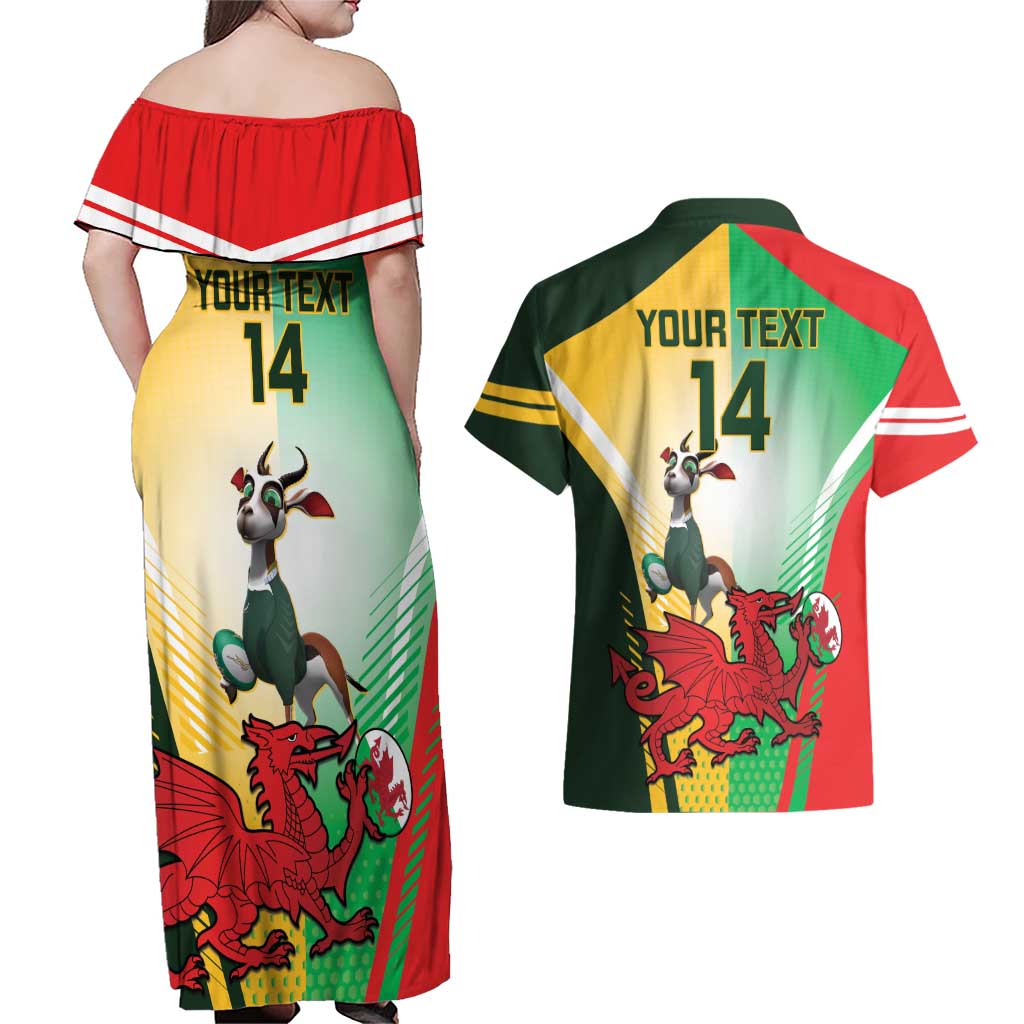 Custom South Africa And Wales Rugby Couples Matching Off Shoulder Maxi Dress and Hawaiian Shirt Springboks Welsh Mascots Dynamic Version