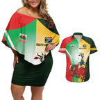 Custom South Africa And Wales Rugby Couples Matching Off Shoulder Short Dress and Hawaiian Shirt Springboks Welsh Mascots Dynamic Version
