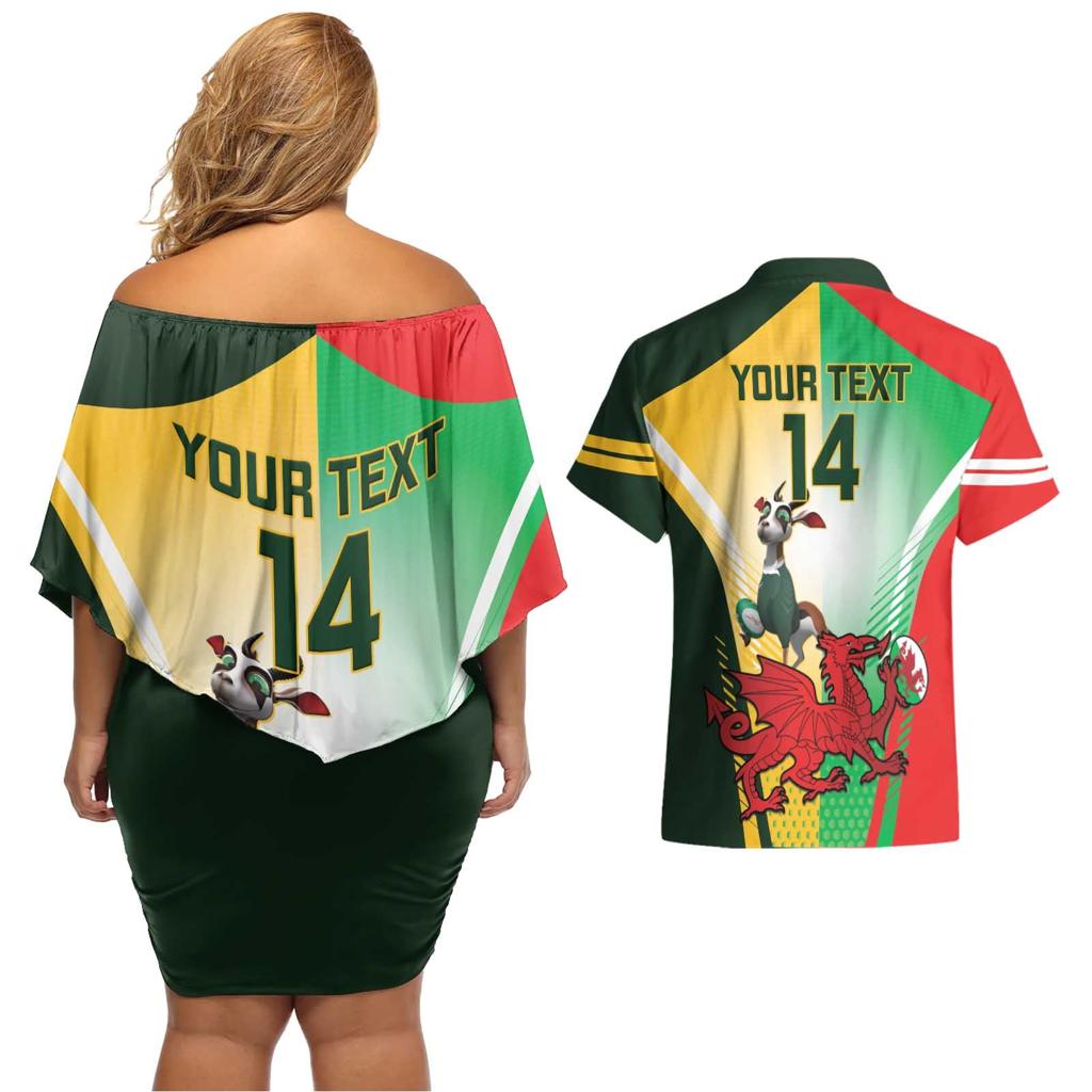 Custom South Africa And Wales Rugby Couples Matching Off Shoulder Short Dress and Hawaiian Shirt Springboks Welsh Mascots Dynamic Version