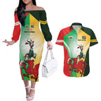 Custom South Africa And Wales Rugby Couples Matching Off The Shoulder Long Sleeve Dress and Hawaiian Shirt Springboks Welsh Mascots Dynamic Version