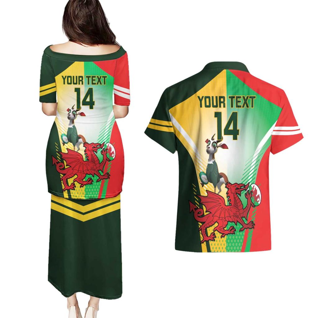 Custom South Africa And Wales Rugby Couples Matching Puletasi and Hawaiian Shirt Springboks Welsh Mascots Dynamic Version