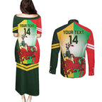 Custom South Africa And Wales Rugby Couples Matching Puletasi and Long Sleeve Button Shirt Springboks Welsh Mascots Dynamic Version