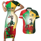 Custom South Africa And Wales Rugby Couples Matching Short Sleeve Bodycon Dress and Hawaiian Shirt Springboks Welsh Mascots Dynamic Version