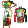 Custom South Africa And Wales Rugby Couples Matching Short Sleeve Bodycon Dress and Long Sleeve Button Shirt Springboks Welsh Mascots Dynamic Version