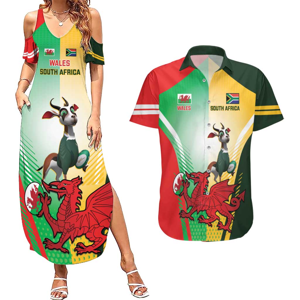 Custom South Africa And Wales Rugby Couples Matching Summer Maxi Dress and Hawaiian Shirt Springboks Welsh Mascots Dynamic Version