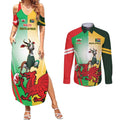 Custom South Africa And Wales Rugby Couples Matching Summer Maxi Dress and Long Sleeve Button Shirt Springboks Welsh Mascots Dynamic Version