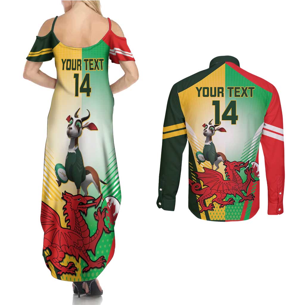 Custom South Africa And Wales Rugby Couples Matching Summer Maxi Dress and Long Sleeve Button Shirt Springboks Welsh Mascots Dynamic Version