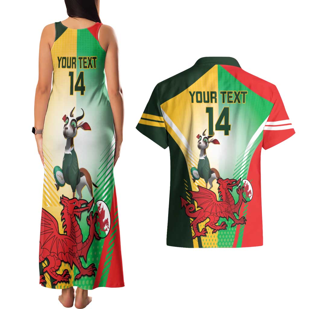Custom South Africa And Wales Rugby Couples Matching Tank Maxi Dress and Hawaiian Shirt Springboks Welsh Mascots Dynamic Version