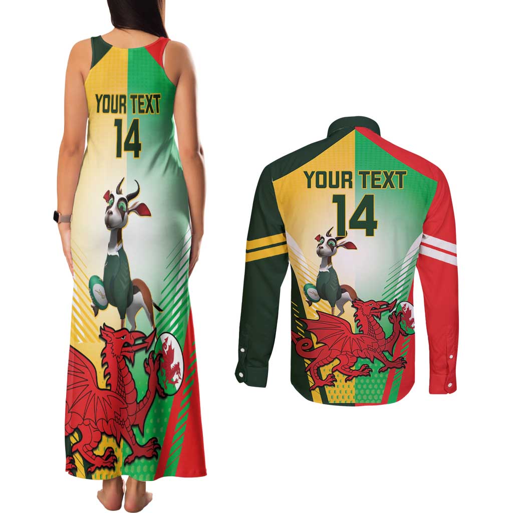 Custom South Africa And Wales Rugby Couples Matching Tank Maxi Dress and Long Sleeve Button Shirt Springboks Welsh Mascots Dynamic Version
