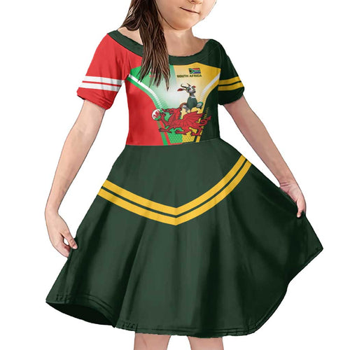 Custom South Africa And Wales Rugby Family Matching Long Sleeve Bodycon Dress and Hawaiian Shirt Springboks Welsh Mascots Dynamic Version