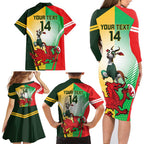 Custom South Africa And Wales Rugby Family Matching Long Sleeve Bodycon Dress and Hawaiian Shirt Springboks Welsh Mascots Dynamic Version
