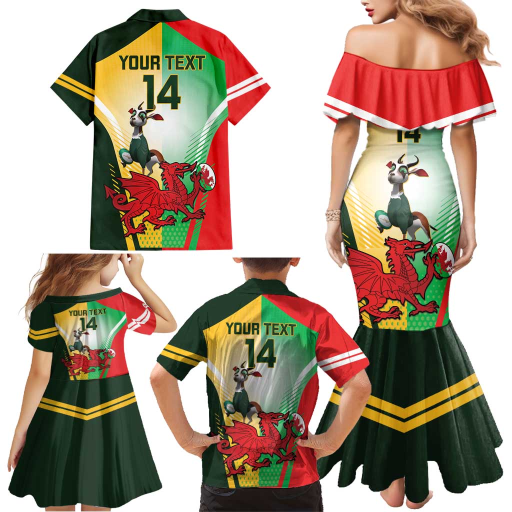 Custom South Africa And Wales Rugby Family Matching Mermaid Dress and Hawaiian Shirt Springboks Welsh Mascots Dynamic Version