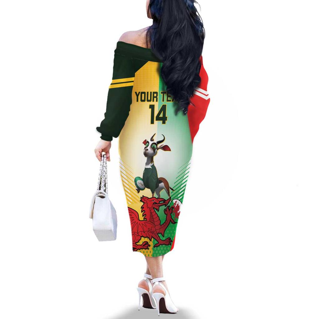 Custom South Africa And Wales Rugby Family Matching Off The Shoulder Long Sleeve Dress and Hawaiian Shirt Springboks Welsh Mascots Dynamic Version