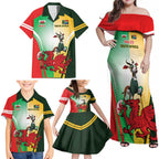 Custom South Africa And Wales Rugby Family Matching Off Shoulder Maxi Dress and Hawaiian Shirt Springboks Welsh Mascots Dynamic Version