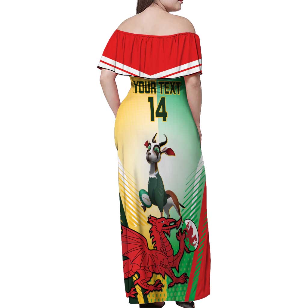 Custom South Africa And Wales Rugby Family Matching Off Shoulder Maxi Dress and Hawaiian Shirt Springboks Welsh Mascots Dynamic Version
