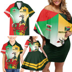 Custom South Africa And Wales Rugby Family Matching Off Shoulder Short Dress and Hawaiian Shirt Springboks Welsh Mascots Dynamic Version