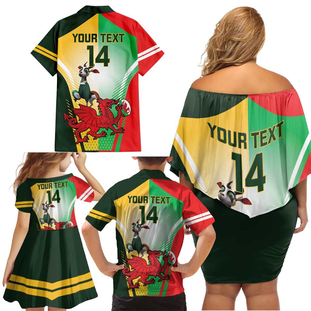 Custom South Africa And Wales Rugby Family Matching Off Shoulder Short Dress and Hawaiian Shirt Springboks Welsh Mascots Dynamic Version
