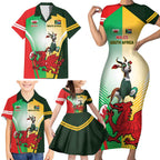 Custom South Africa And Wales Rugby Family Matching Short Sleeve Bodycon Dress and Hawaiian Shirt Springboks Welsh Mascots Dynamic Version