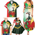Custom South Africa And Wales Rugby Family Matching Summer Maxi Dress and Hawaiian Shirt Springboks Welsh Mascots Dynamic Version