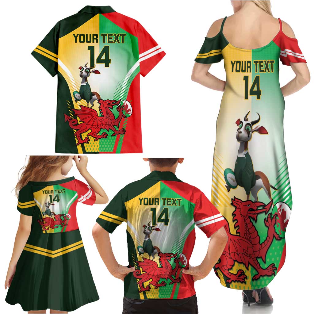 Custom South Africa And Wales Rugby Family Matching Summer Maxi Dress and Hawaiian Shirt Springboks Welsh Mascots Dynamic Version