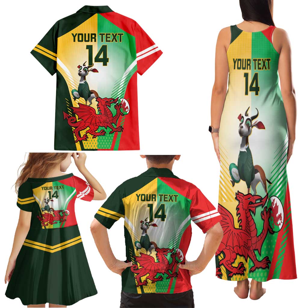 Custom South Africa And Wales Rugby Family Matching Tank Maxi Dress and Hawaiian Shirt Springboks Welsh Mascots Dynamic Version