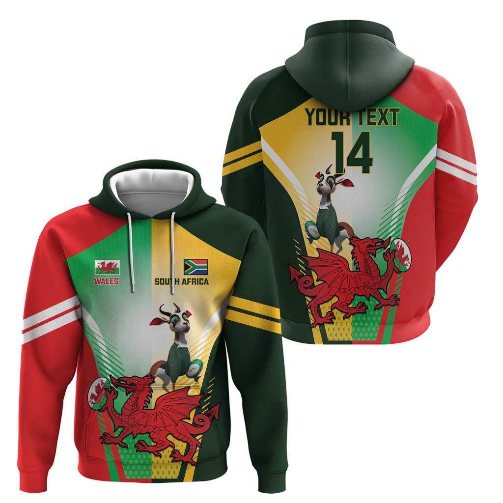 Custom South Africa And Wales Rugby Hoodie Springboks Welsh Mascots Dynamic Version