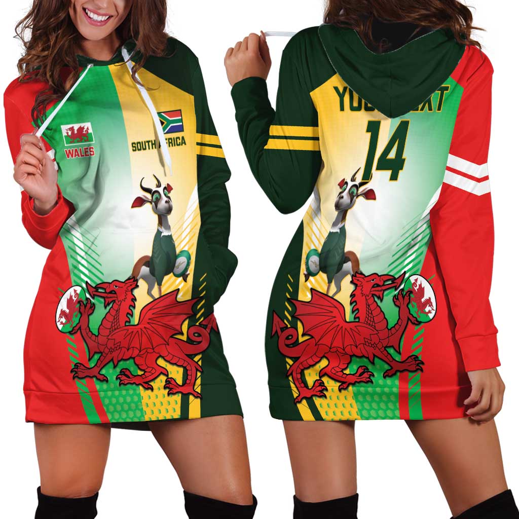 Custom South Africa And Wales Rugby Hoodie Dress Springboks Welsh Mascots Dynamic Version