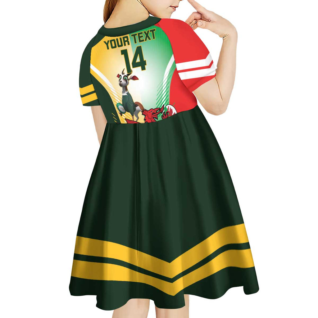 Custom South Africa And Wales Rugby Kid Short Sleeve Dress Springboks Welsh Mascots Dynamic Version