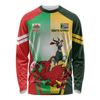 Custom South Africa And Wales Rugby Long Sleeve Shirt Springboks Welsh Mascots Dynamic Version
