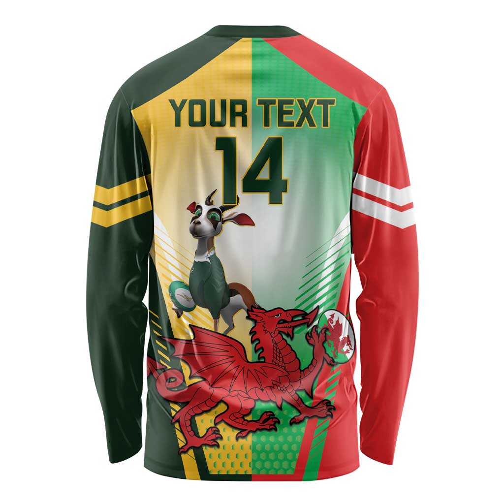 Custom South Africa And Wales Rugby Long Sleeve Shirt Springboks Welsh Mascots Dynamic Version