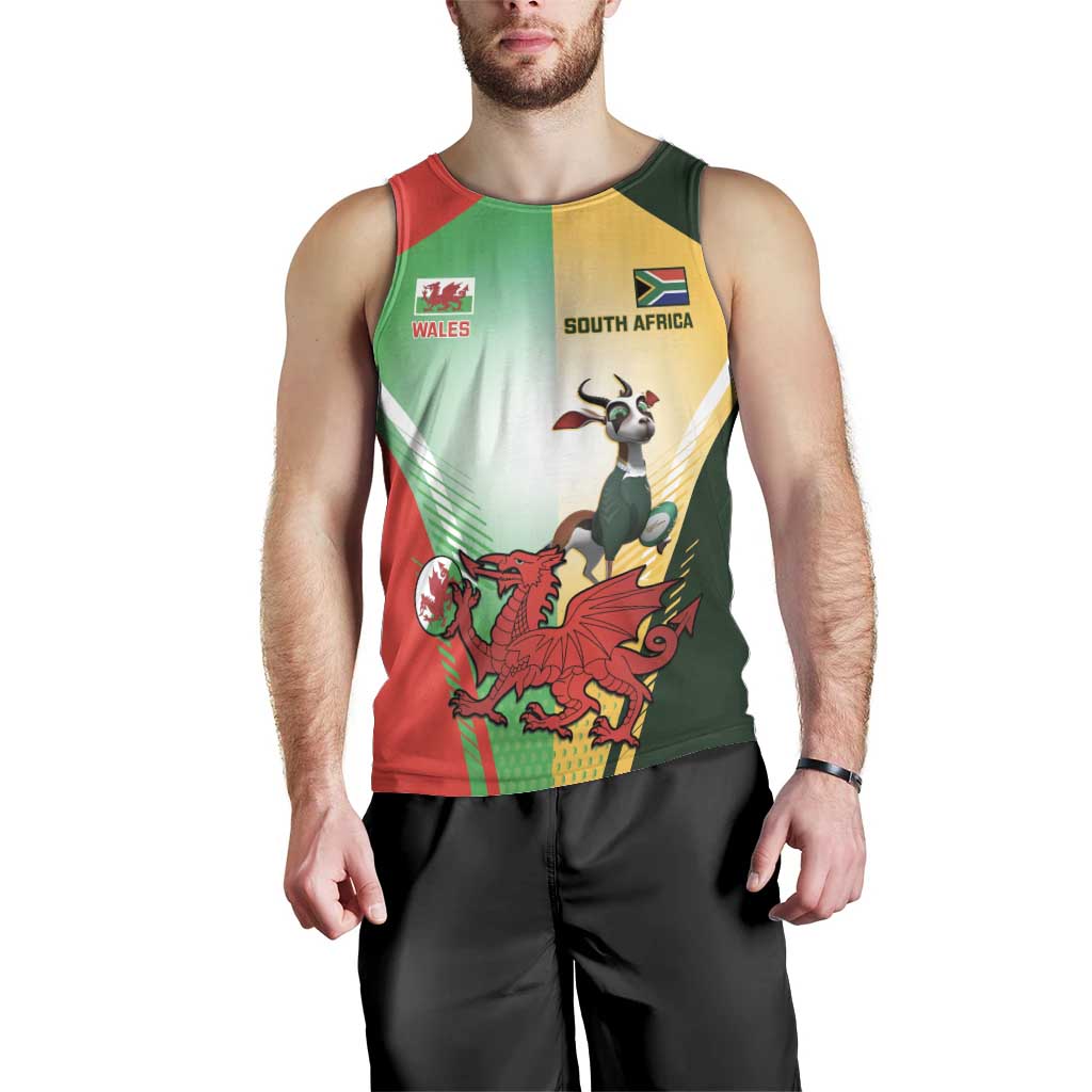 Custom South Africa And Wales Rugby Men Tank Top Springboks Welsh Mascots Dynamic Version