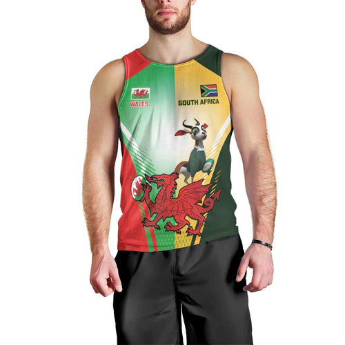 Custom South Africa And Wales Rugby Men Tank Top Springboks Welsh Mascots Dynamic Version