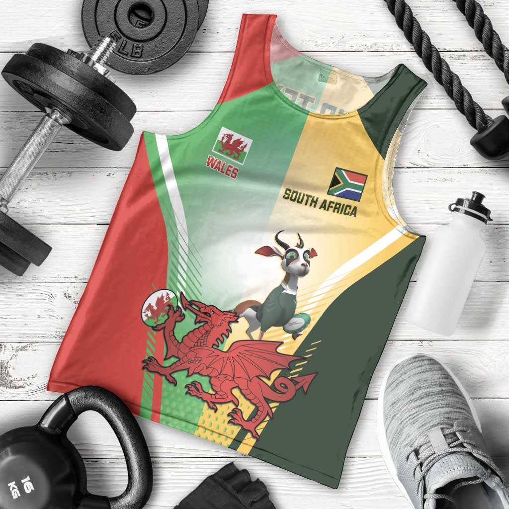 Custom South Africa And Wales Rugby Men Tank Top Springboks Welsh Mascots Dynamic Version