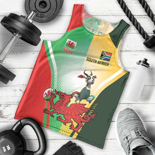Custom South Africa And Wales Rugby Men Tank Top Springboks Welsh Mascots Dynamic Version
